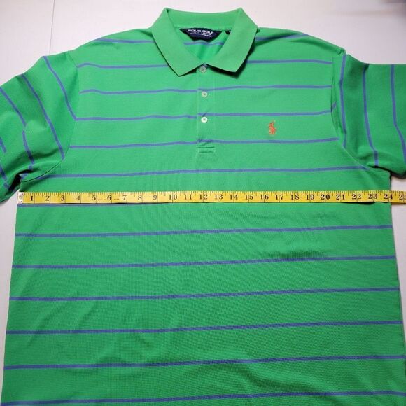 Polo Ralph Lauren Golf Green Blue Stripes Polo Shirt Short Sleeves Men's Large - Picture 9 of 10